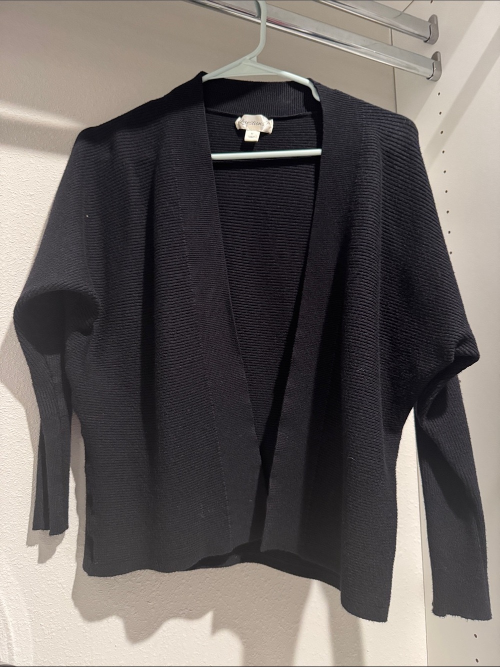 Black Open-Front Ribbed Knit Sweater Cardigan - Unbranded